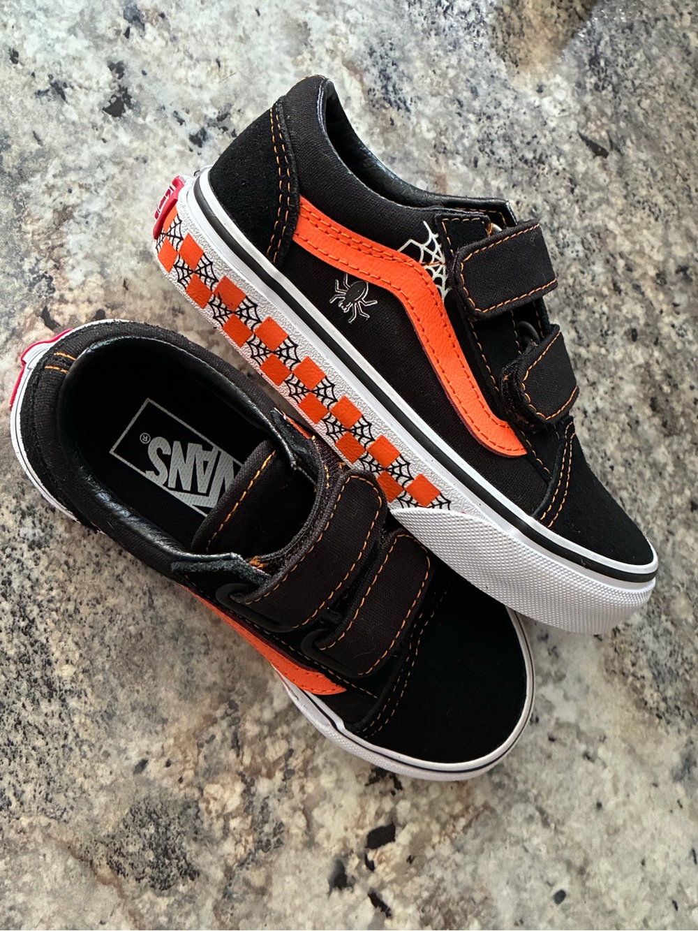 Vans Kids Black & Orange Spider Web Velcro Skate Sneakers
